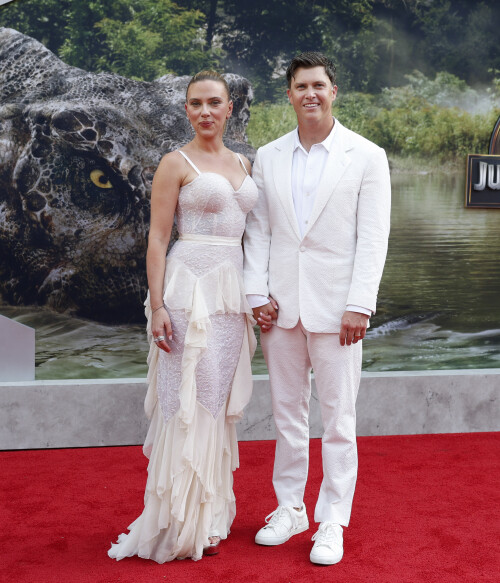 Mandatory Credit: Photo by John Angelillo/UPI/Shutterstock (15370977q)Scarlett Johansson and Colin Jost arrive on the red carpet for the "Jurassic World Rebirth" New York Premiere at Lincoln Center on Monday June 23, 2025 in New York City.Jurassic World Rebirth Premiere, New York, United States - 23 Jun 2025