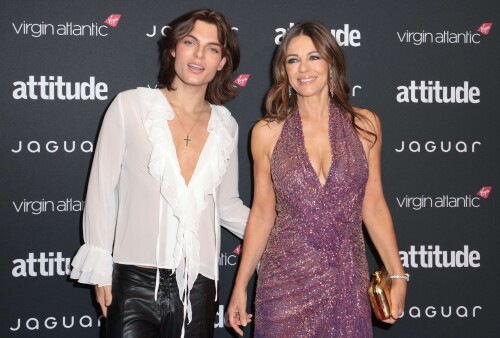 Mandatory Credit: Photo by James Shaw/Shutterstock (15523419g)Damian Hurley and Elizabeth Hurley14th Virgin Atlantic Attitude Awards powered by Jaguar, Arrivals, London, UK - 08 Oct 2025/shutterstock_editorial_AttitudeArrivals_15523419g//2510082021