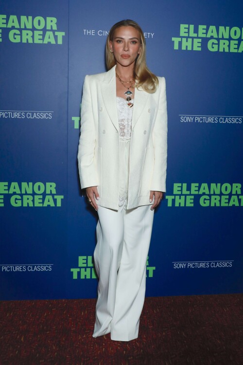 Mandatory Credit: Photo by Gregory Pace/Shutterstock (15501784ag)Scarlett Johansson, wearing a Chloe suitSony Pictures Classics' 'Eleanor the Great' The Cinema Society Screening, New York, USA - 24 Sep 2025/shutterstock_editorial_EleanorScreening_15501784ag//2509250356